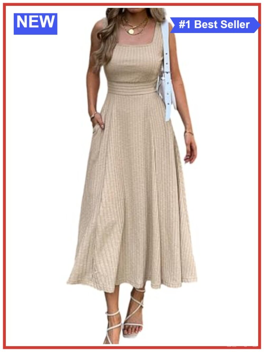 Womens Maxi Dress Square Neck Sleeveless A-Line Flowy Beach Sundress